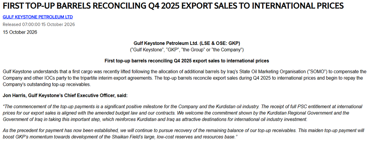 OilGasTracker's tweet photo. Unexpected but very positive news from #GKP and #SNM today. KRG is finally taking real steps to paying the KRG IOC market prices. https://t.co/oPPn2jmbPx