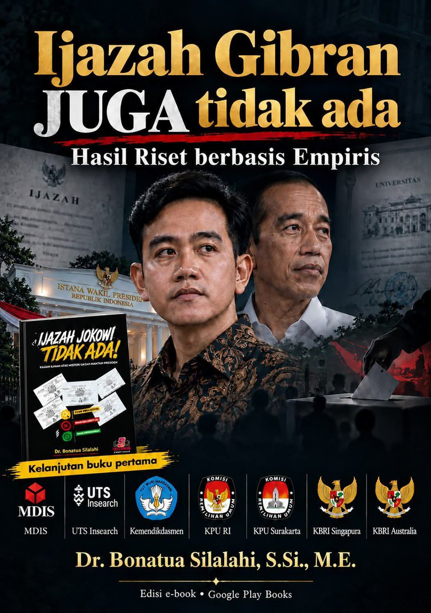 MichelAdam1515's tweet photo. Buku pertama Bonatua Silalahi: Ijazah Jokowi Tidak Ada 
#280JutaRaktatDitipuGibran 

Buku keduanya: Ijazah Gibran juga tidak ada, hasil riset berbasis empiris
#280JutaRaktatDitipuGibran https://t.co/L1mnrItIoh