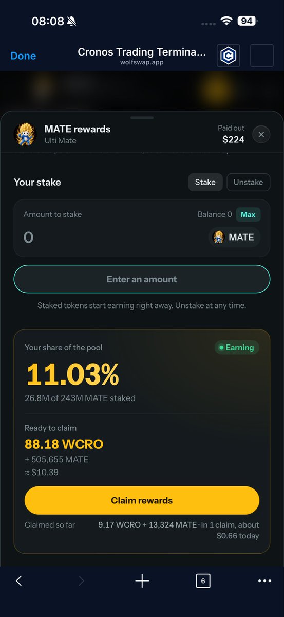 NFTDigiart's tweet photo. So obviously all memes are a risk, $mate seems like it’s following the right path (nfa) I’ll tell you what is awesome tho the creator giving 75% rewards to holders. 
In the couple of days holding I’ve made back 20% of my investment. Such a brilliant a novel idea by Alex & the Team! + now they’ve added a rig tracker too!! 
Best of luck 🤞🏻