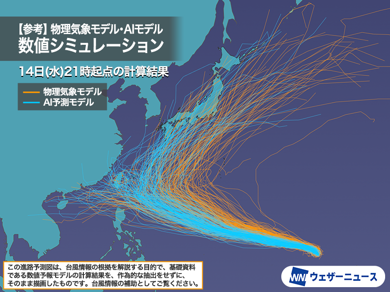 wni_jp's tweet photo. 【台風発生】
10月15日(木)15時、マーシャル諸島で台風30号(チャンパー)が発生しました。30号到達は2013年以来で13年ぶりです。
発達しながらフィリピンの東へ向かう予想ですが、その後の進路は予想のばらつきが大きくなっています。今後の台風情報に注意してください。
https://t.co/lmNKbuuuEh https://t.co/rRPOp79CxM