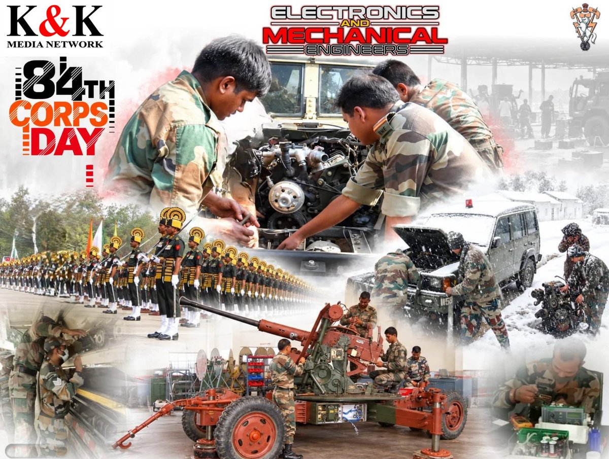 BeenaKhemani's tweet photo. 𝟖𝟒𝐭𝐡 𝐄𝐌𝐄 𝐂𝐨𝐫𝐩𝐬 𝐑𝐚𝐢𝐬𝐢𝐧𝐠 𝐃𝐚𝐲,

Salutes the skilled and resolute warriors of the Corps of Electronics and Mechanical Engineers—the force behind the force, ensuring 𝐛𝐚𝐭𝐭𝐥𝐞𝐟𝐢𝐞𝐥𝐝 𝐦𝐨𝐛𝐢𝐥𝐢𝐭𝐲, 𝐞𝐪𝐮𝐢𝐩𝐦𝐞𝐧𝐭 𝐫𝐞𝐥𝐢𝐚𝐛𝐢𝐥𝐢𝐭𝐲 𝐚𝐧𝐝 𝐨𝐩𝐞𝐫𝐚𝐭𝐢𝐨𝐧𝐚𝐥 𝐫𝐞𝐚𝐝𝐢𝐧𝐞𝐬𝐬.

From complex repairs to cutting-edge technological solutions, #EME #Warriors combine 𝐢𝐧𝐧𝐨𝐯𝐚𝐭𝐢𝐨𝐧, 𝐢𝐧𝐠𝐞𝐧𝐮𝐢𝐭𝐲 𝐚𝐧𝐝 𝐭𝐞𝐜𝐡𝐧𝐢𝐜𝐚𝐥 𝐦𝐚𝐬𝐭𝐞𝐫𝐲 to keep the combat edge sharp and the warfighting machine mission ready.

Warm greetings and best wishes to All Ranks, #Veterans and Families of the Corps of Electronics and Mechanical Engineers, #EME on the occasion of #EMECorpsDay.

K & K Media Network 
Founder Journalist Beena R Khemani