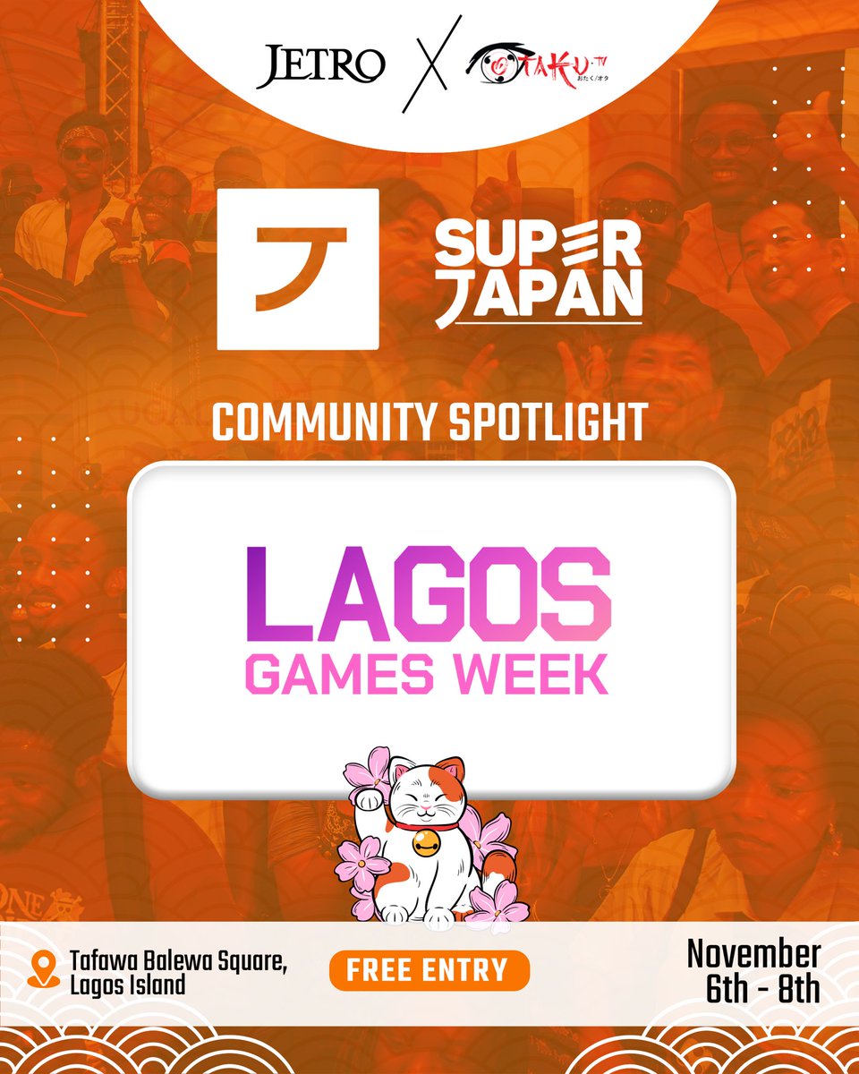 otakutvng's tweet photo. This November, Super Japan is taking over Tafawa Balewa Square, Lagos Island and LGW is part of the experience
📅 November 6th–8th 🎟️ FREE ENTRY
📍 Tafawa Balewa Square, Lagos Island
🕙10AM-5PM
#SuperJapan #SuperJapan2026 #JapanNigeria #LagosComicCon #AnimeNigeria AnimeEvents https://t.co/qH3ePWfUa8