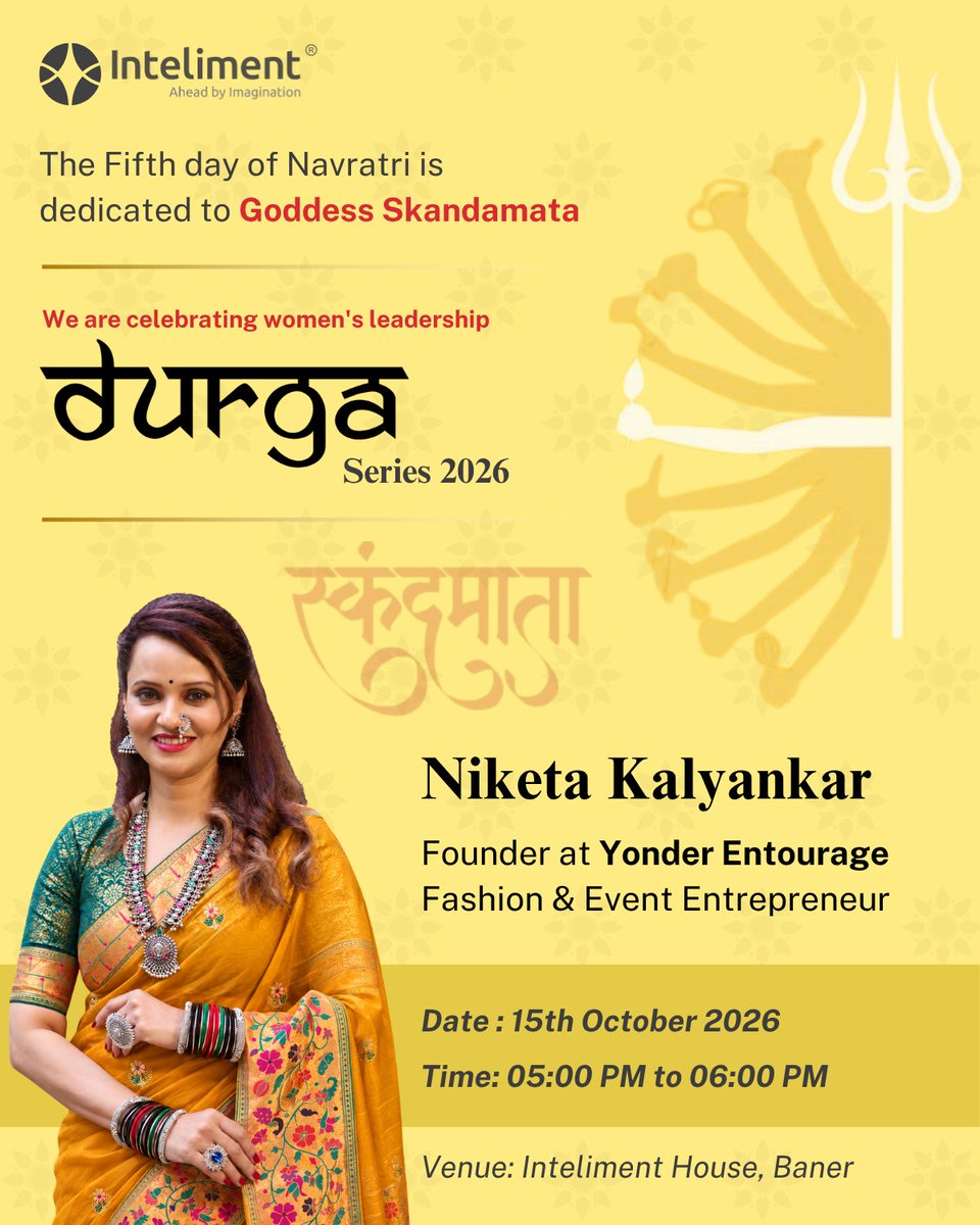 inteliment's tweet photo. ✨ Where creativity meets entrepreneurship, inspiring stories take shape!  

Meet our Day 4 Durga, Niketa Kalyankar, Founder of Yonder Entourage and a Fashion & Event Entrepreneur, as we celebrate her journey and entrepreneurial spirit through the Durga Series 2026. 🌼 

#durgaseries #rubiscape #womenleadership  #Entrepreneurs #entreprise