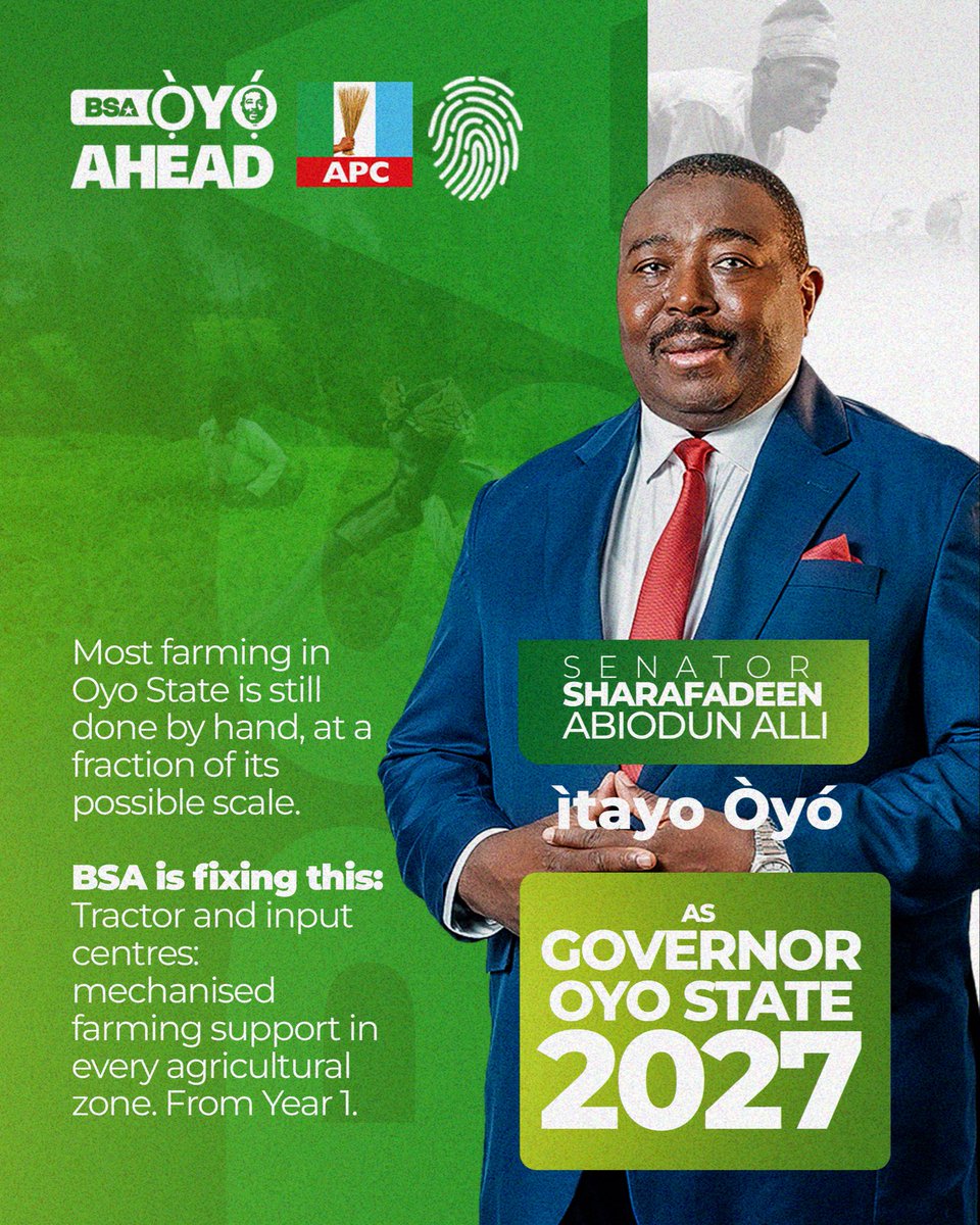ShanfaniMarketV's tweet photo. From traditional farming to modern agricultural opportunities, Oyo State can do more, With BSA’s vision for mechanised farming support in every agricultural zone, the future looks promising. Vote for Senator Sharafadeen Abiodun Alli as Governor of Oyo State in 2027

#YouthForOyoAHEAD
#BSA2027
#OyoAHEAD
#ÌtayoÒyó