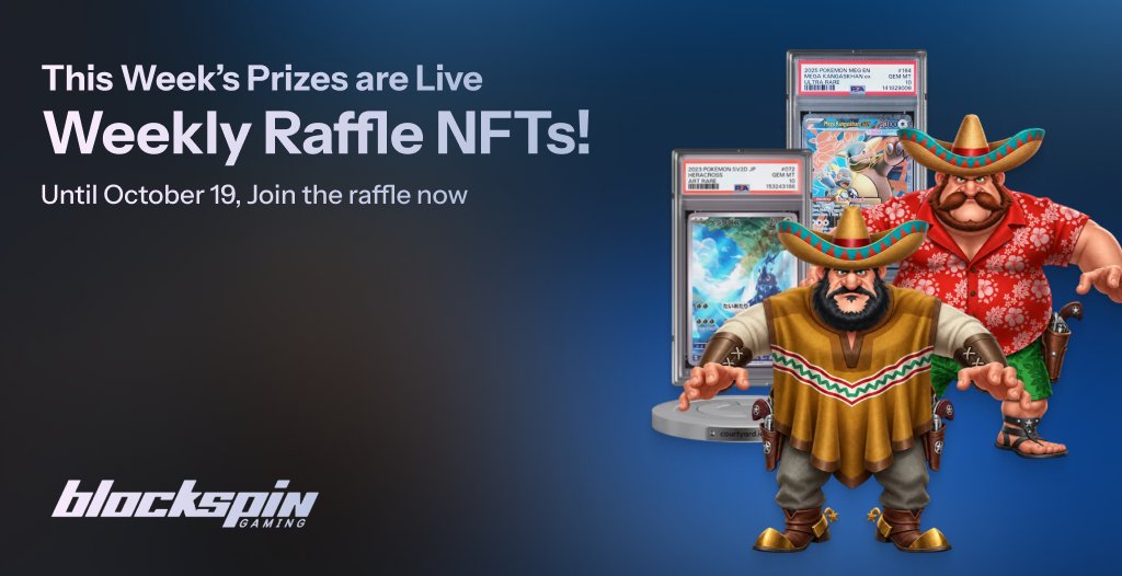 blockspingaming's tweet photo. 🎉 NEW POKEMON &amp; CARNIVAL COWBOYS NFTS in the Weekly Raffle! 🎉

🎁 We're raffling @PSAcard-graded Mega Kangaskhan ex &amp; Heracross Pokemon NFTs from @Courtyard_io, and 2x @carnivalcowboys NFT!

🚀 Play @BlockSpinGaming now for FREE and join the Weekly Raffle! https://t.co/RtmgDtNfyC