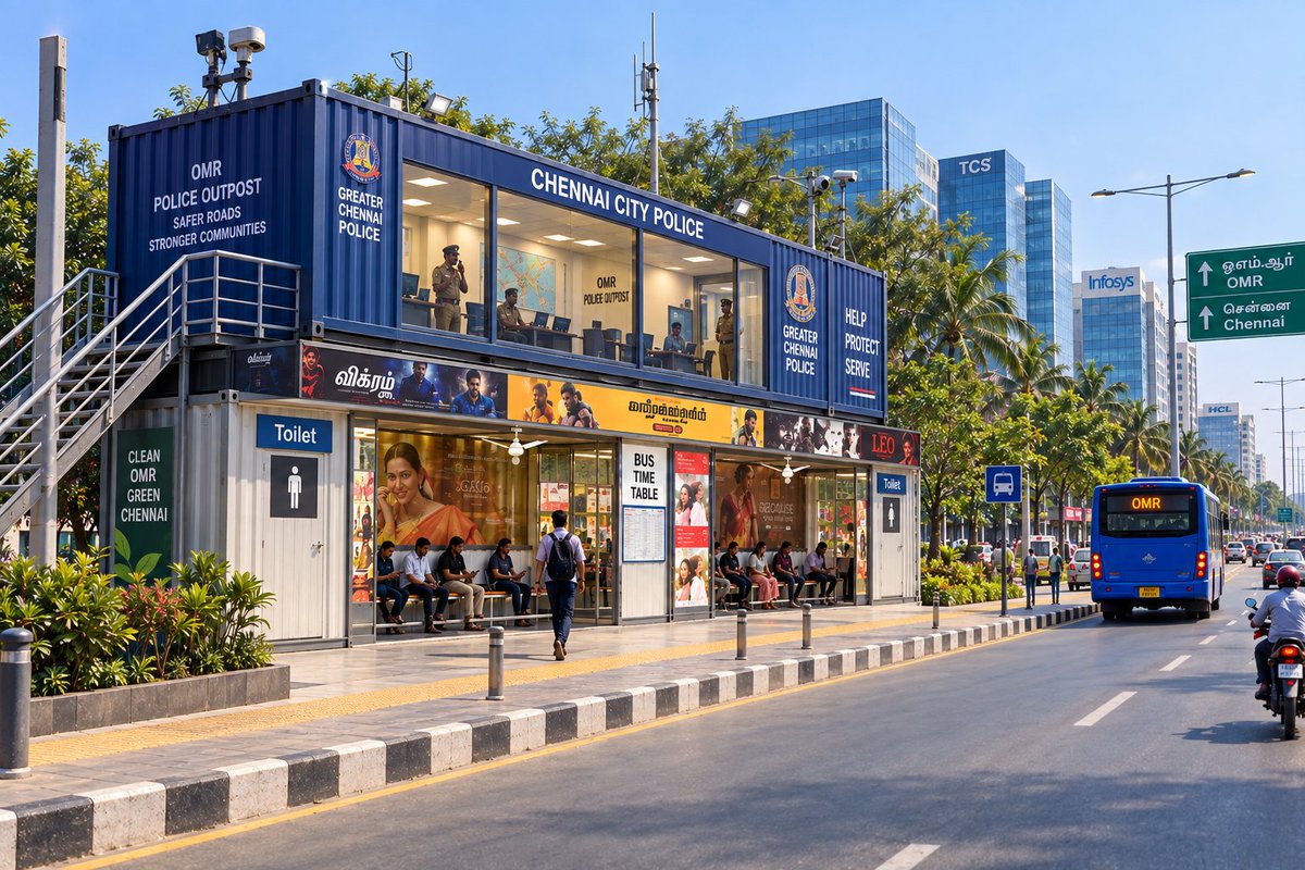 sureshmenonnew's tweet photo. My proposal.
Bus stops with two Toilets and a Police booth built with two 40ft shipping containers...simple and practical. 
Get Corporate CSR/Rotary/MLA fund for the cap-ex...and the advertising revenue pays for the maintenance. 
Zero cost to Govt.
Instead of spending crores on air-conditioned bus stops.
With these stops every few hundred meters, Chennai hopefully will be a little cleaner and less stinky 😊
@CMOTamilnadu
