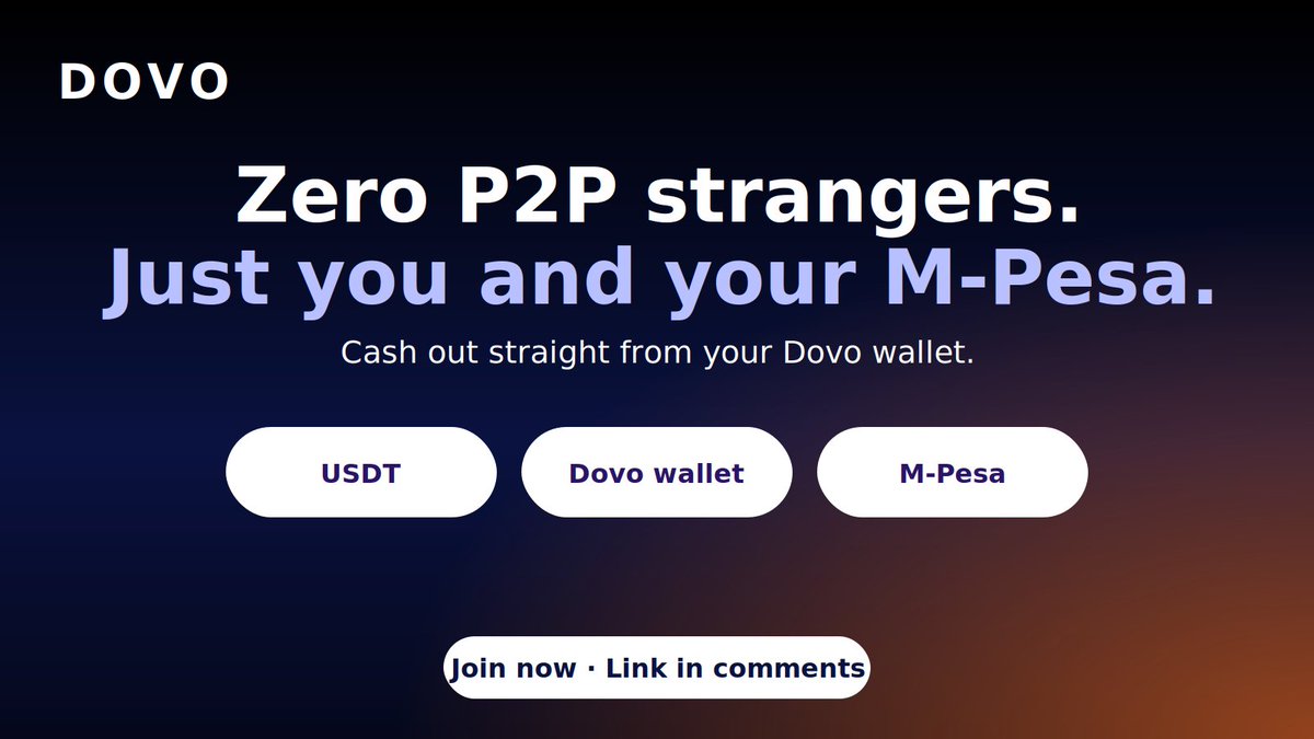 Snkllottrapke's tweet photo. Gm 🇰🇪 Got USDT and want to cash out to your M-pesa fast &amp; without P2P strangers? @getdovo is the platform for you.  Just you, your USDT and your M-Pesa. 🙌
Join now and cash out your USDT fast. Link in the comments 👇
#CryptoKenya #KOT https://t.co/fcbGYWsCcb