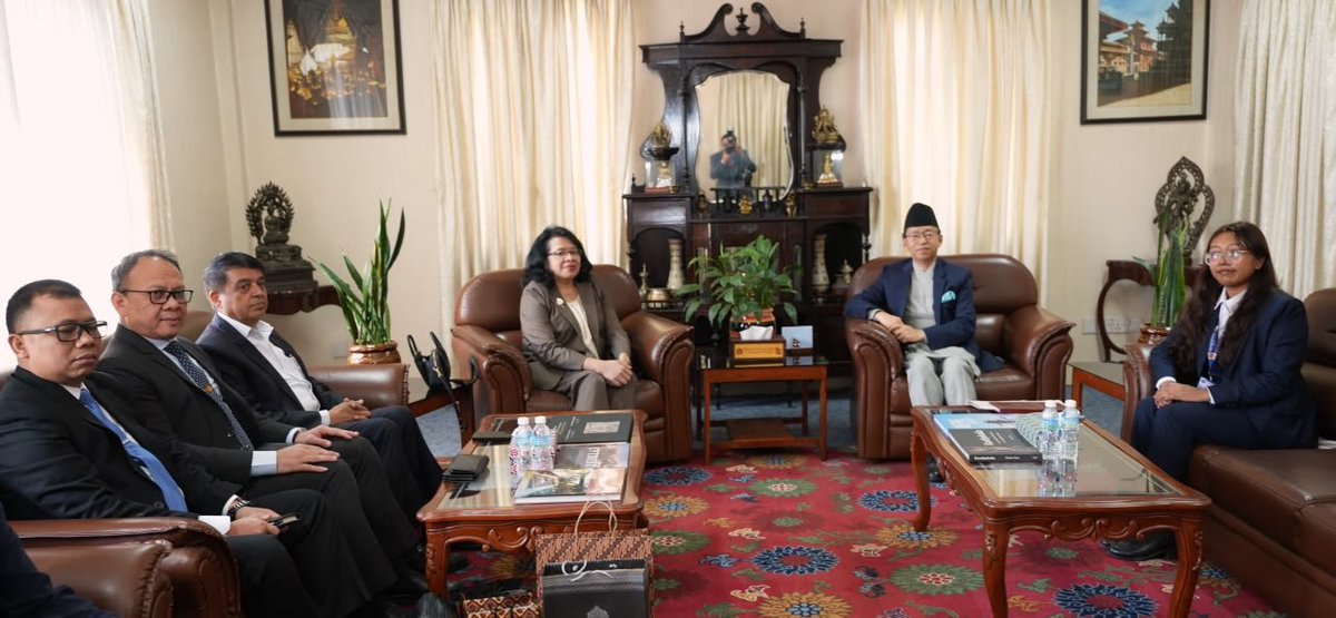 MofaNepal's tweet photo. H.E. Ms Listyowati, newly accredited Non-Resident Ambassador of the Republic of Indonesia to Nepal, paid a courtesy call on Foreign Secretary Mr Amrit Bahadur Rai at the Ministry today.

Foreign Secretary Rai congratulated the Ambassador on her appointment and wished her success in her new assignment.

They also shared views on further strengthening Nepal-Indonesia relations for mutual benefit of the two countries.