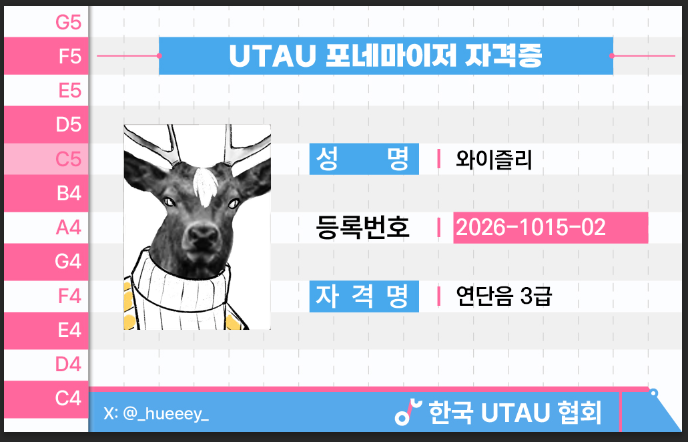_hueeey_'s tweet photo. 「우타우 포네마이저 자격증」프레임을 배포합니다
-재미로 만든 자격증입니다.
-jpg, png, psd 배포
-자유롭게 사용과 수정 가능합니다
-하단의 제 아이디는 지우지 말아주세요
즐거운 자격증 생활 되세요

https://t.co/OueN202PUu https://t.co/MXKlxFbj7Y