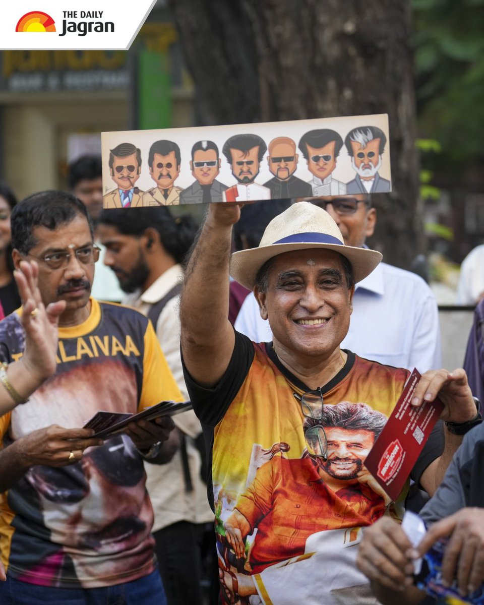 TheDailyJagran's tweet photo. #InPics | Superstar Rajinikanth's highly anticipated action film Jailer 2 hit theatres worldwide, igniting unprecedented fan celebrations.
From early morning First Day First Show (FDFS) screenings across Tamil Nadu to global fan events in Dubai, Singapore, and Japan, admirers erupted in joy with dhol performances, massive cut-out garlands, fireworks, and traditional milk rituals outside packed cinema halls.
#Jailer2 #Rajinikanth #Thalaivar #Fans #Cinema #RajinikanthFans