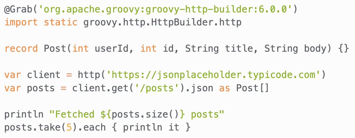glaforge's tweet photo. With @ApacheGroovy 6, with the imperative DSL approach of the built-in HTTP builder, this would look like this: https://t.co/RM1i1C26dE