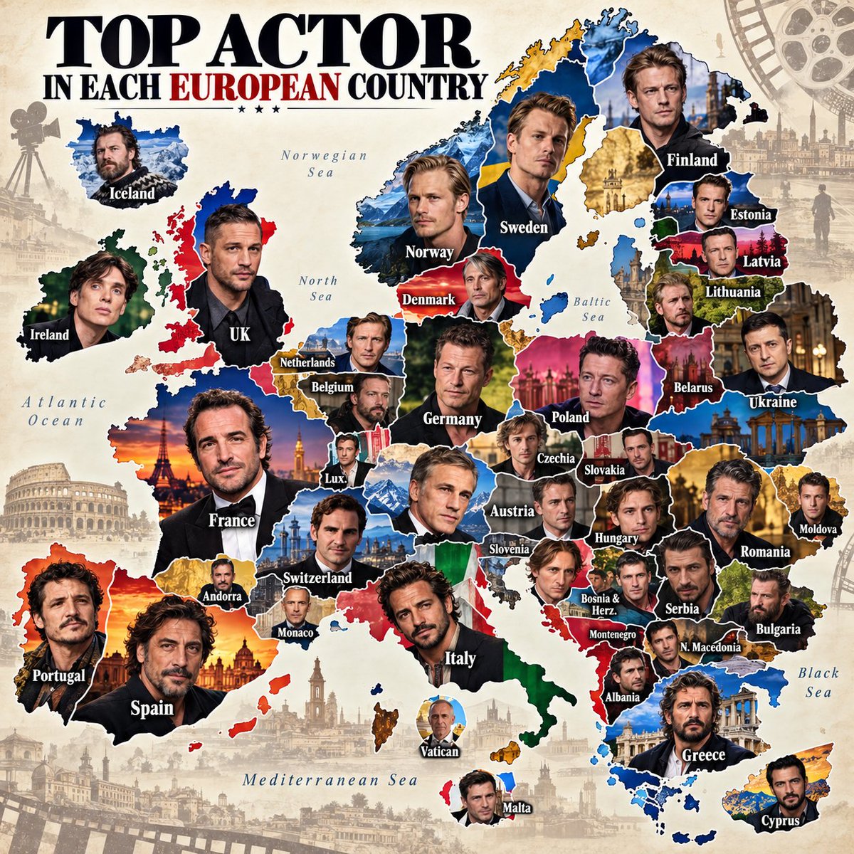 Stat_Cult's tweet photo. Top Actor in Each European Country https://t.co/iGFZ7HKMW3