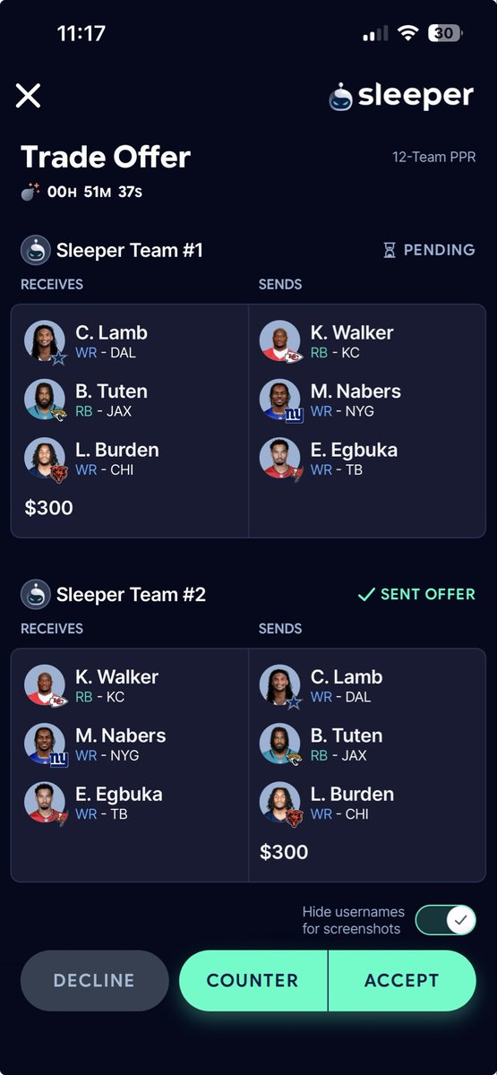 treydeg_12's tweet photo. @FantasyPros What do I do please help I’m so torn between this trade (I’m top team) https://t.co/y0LkyVA3aA