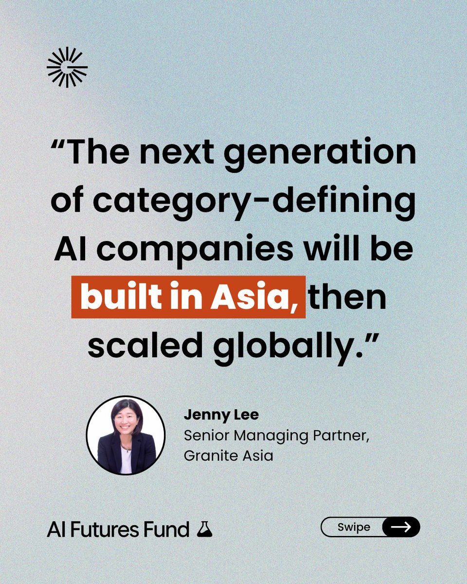 graniteasia's tweet photo. AI’s next major companies are being built in Asia. We’re partnering with Google AI Futures Fund to back founders with capital and access to Google’s research, models, and engineering teams.

Learn more: https://t.co/s4AcD6fIGX

#AI https://t.co/qTSMZTkMdw