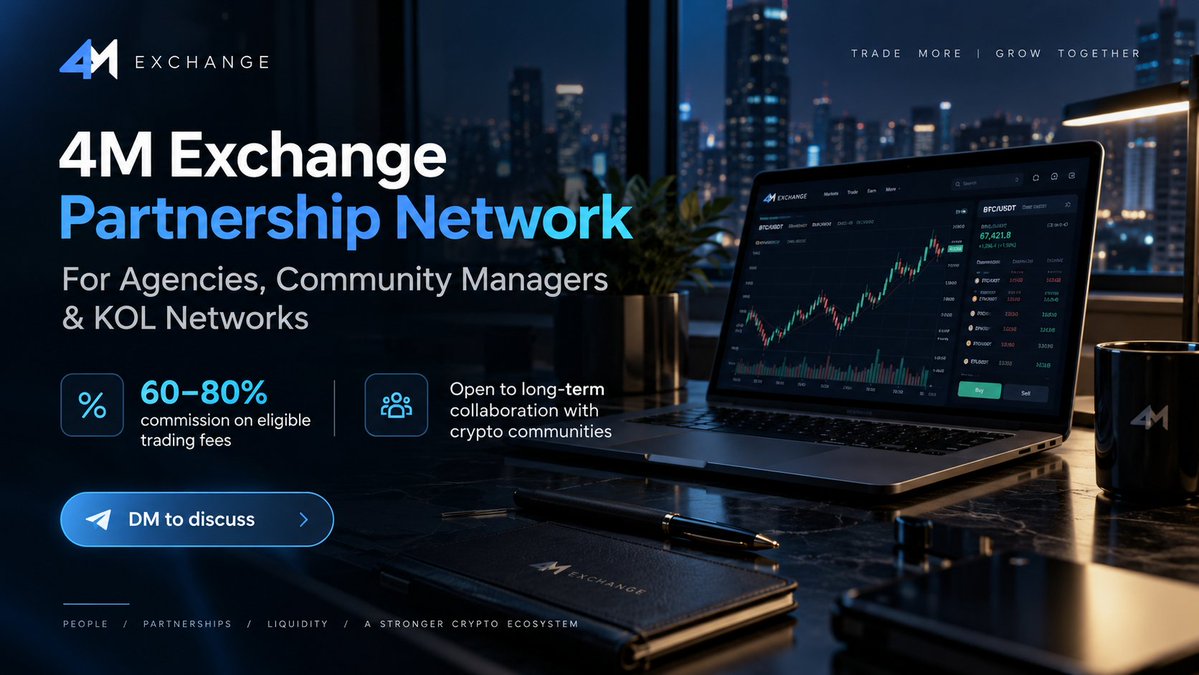 tony4M_Exchange's tweet photo. Working with crypto KOLs or managing multiple trading communities?

@4Mexchange is expanding its partnership network.

We're open to working with agencies, community managers, and KOL networks.

Referral commissions range from 60–80%.

Let's discuss.