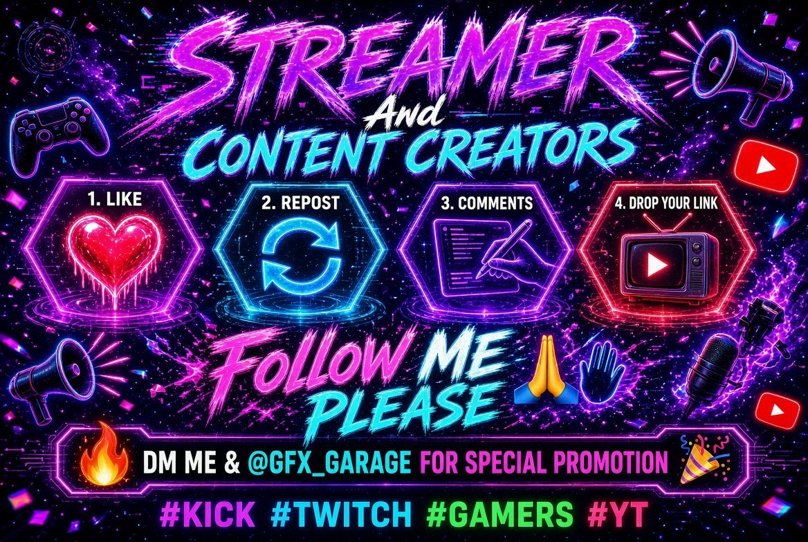 RitRtrPromo's tweet photo. 🚀🔥 READY TO TAKE YOUR CREATOR JOURNEY UP A LEVEL?

👍Like
♻️Repost
💬COMMENT “GROW” 
+DROP YOUR CHANNEL👇

@RitRtrPromo helps YouTube,Twitch &amp; Kick creators get more organic visibility! 🎮📈

📩DM for special promos!

#YouTube #Twitch #Kick #Gaming #SmallStreamer #efootball https://t.co/AlMEGGf1eA