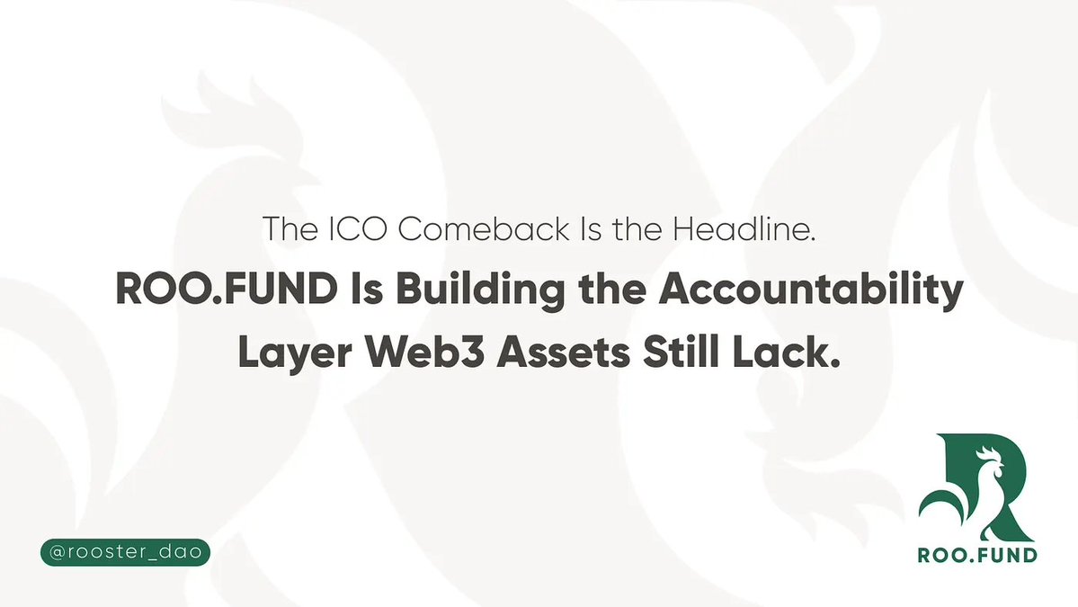 roo_fund's tweet photo. 🐓 The ICO Comeback Is the Headline. Accountability Is the Real Test.

As the SEC considers new crypto fundraising pathways, https://t.co/qVdic8MQlw is focused on what matters beyond the raise: who manages the assets, verifies NAV, fulfills promises, and defines exit rights. https://t.co/570hORoS7f