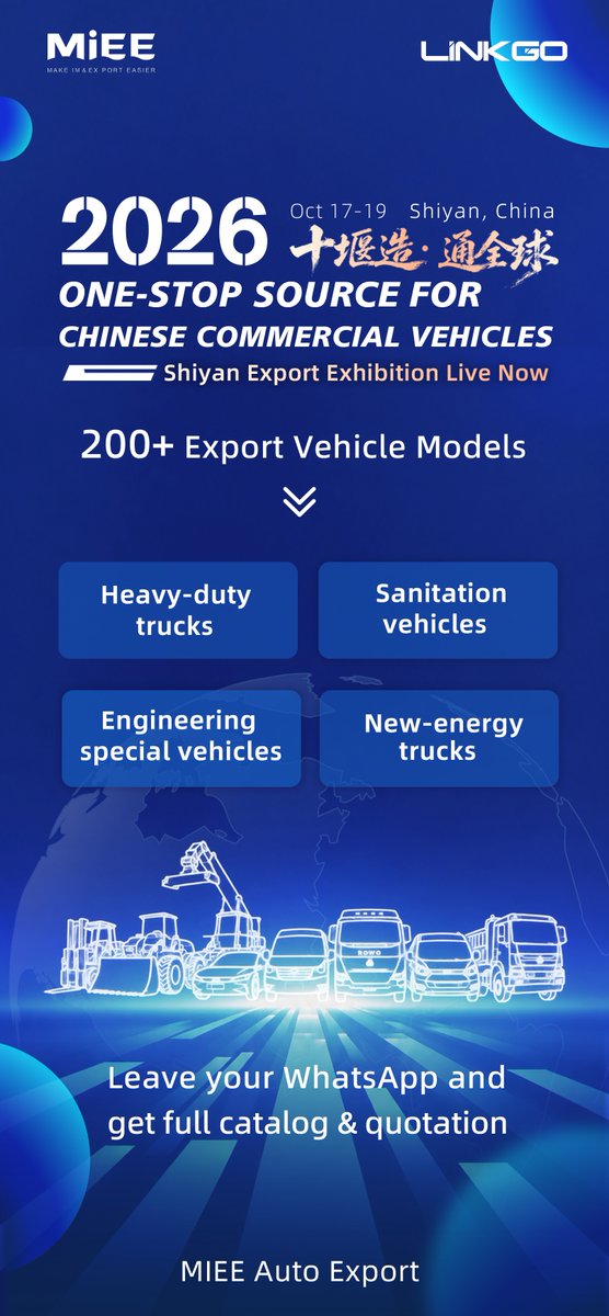 ya_zo30703's tweet photo. 🚚 BIG NEWS! Shiyan Export Exhibition 2026
200+ Chinese commercial vehicle models ready for export!
Heavy trucks | Sanitation trucks | Engineering vehicles | EV trucks
Drop your WhatsApp👇
Get full catalog &amp; quotation.
#AutoExport #ShiyanTruck #CommercialVehicle #TruckSupplier https://t.co/l5NQRDwzmo
