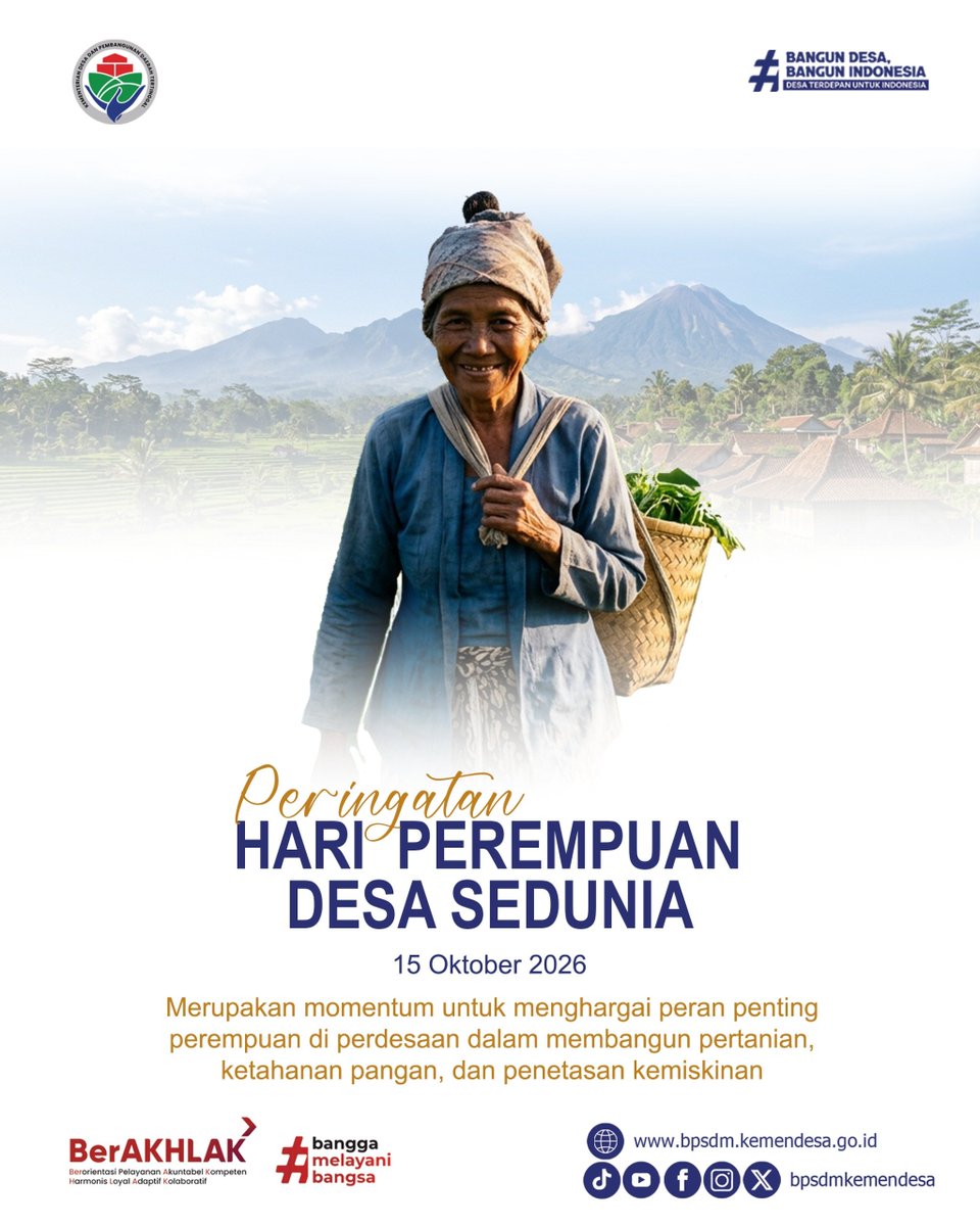 Kawan_Desa's tweet photo. Selamat #HariPerempuanDesaSedunia 
15 Oktober 2026 

Mengakui peran perempuan desa (termasuk perempuan adat) dlm mendukung ketahanan pangan, pertanian, pengelolaan SDM &amp; pengentasan kemiskinan

#KementerianDesaPDT
#BPSDMKementerianDesaPDT
#BangunDesaBangunIndonesia https://t.co/PXJKOJK5qU