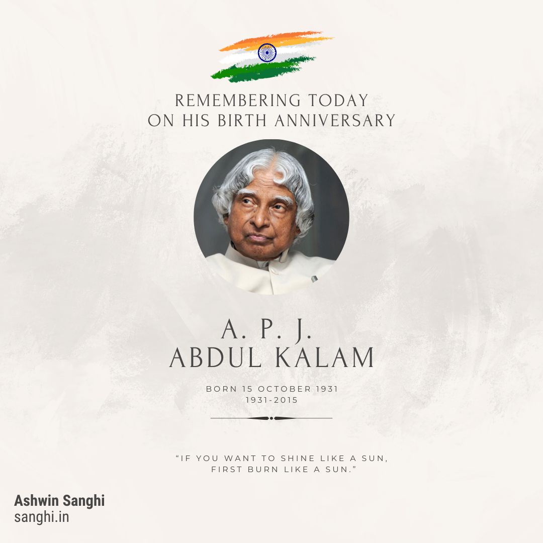 ashwinsanghi's tweet photo. Remembering Dr. A. P. J. Abdul Kalam, the People’s President... scientist, teacher, and eternal dreamer. His life reminds us that true greatness is built on humility, curiosity, and perseverance.  #APJAbdulKalam #MissileManOfIndia #Inspiration #ThisDayThatYear https://t.co/Y7puZ34hUN