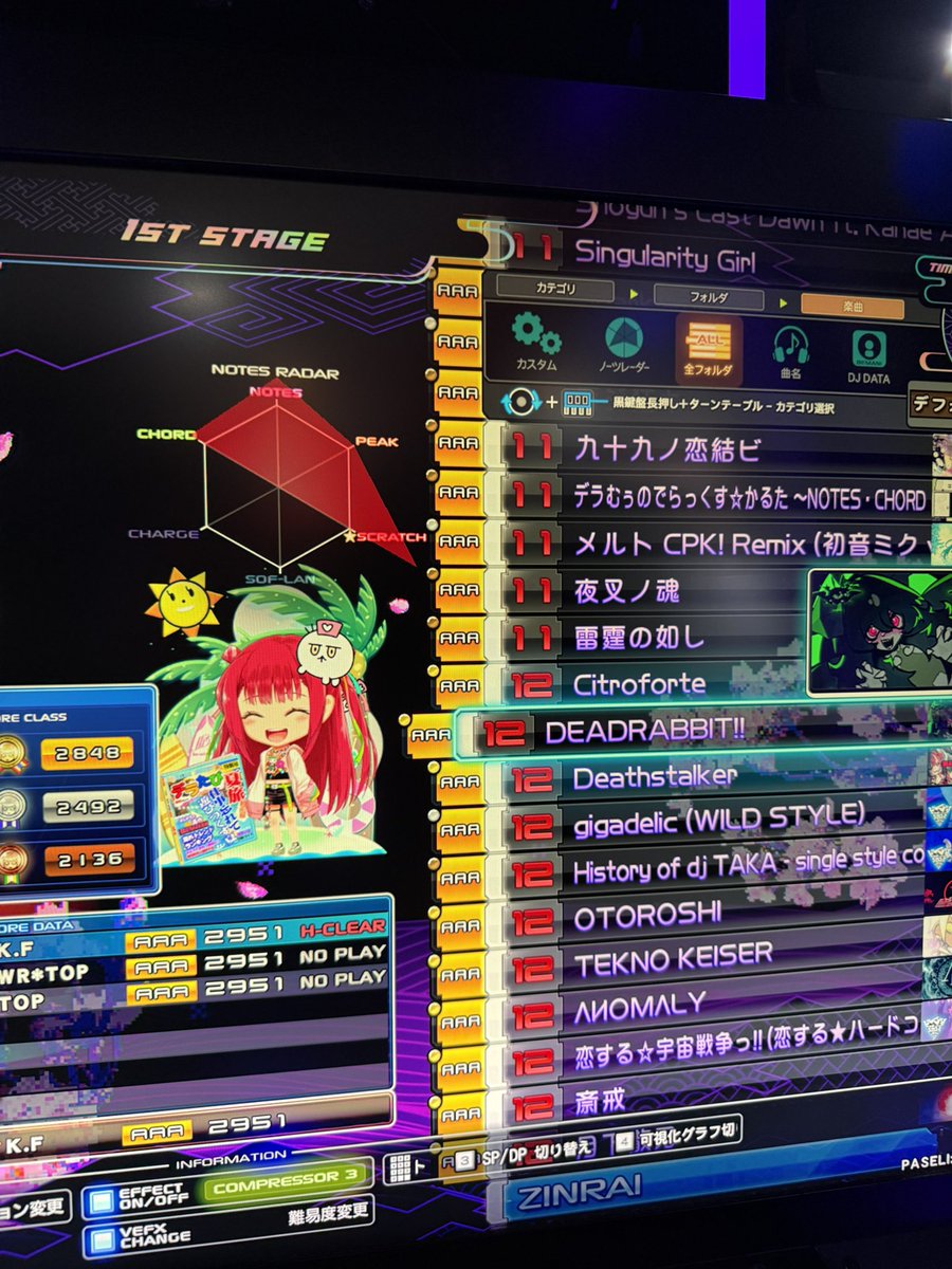 kazu_K_F's tweet photo. 十段取って、プレイ回数501回目のプレイからレベル12が1曲目で選べるようになった！！

500回目はレベル11までだったから、501回目から12選べるっぽいです！(九段の場合は分かりませんが…)

#ZINRAI
#ⅡDX https://t.co/qS7n9Xi3k3