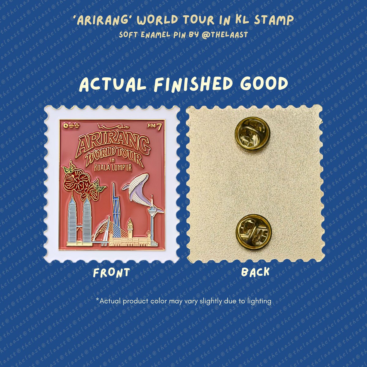 thelaast's tweet photo. [HELP RT] &amp; [MY GO] 

interest check! 💗

for #BTSinKL , i designed this ARIRANG in KL stamp-themed soft enamel pin and wanted to see if u guys would be interested in getting one!

let me know what u guys think &amp; drop a like or comment to show some interest ^^

#myARMYjual https://t.co/fVPouYTpBC