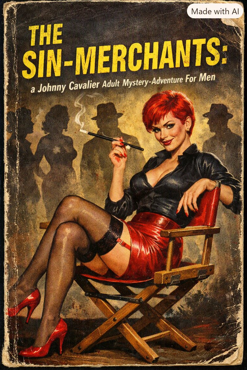 ChuckWolf77's tweet photo. The Sin-Merchants. 

Johnny Cavalier, P.I. has been captured by female pornographer, Vypyr! 

Can he be rescued before Vypyr sexually disgraces him by making him perform in one of her sleazy movies? #Literotica #Femdom #CFNM

https://t.co/wHfSnQBRGZ https://t.co/AQFUzRulLl