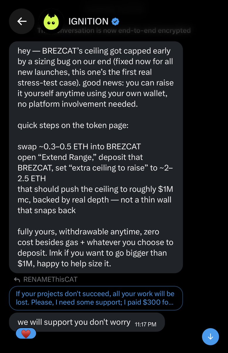 RENAMEThisCAT's tweet photo. Important update 🔥🔥

🔗 ON-CHAIN PROOF:
https://t.co/34qHbTHxPF

🚨🔥 MAJOR UPDATE: BREZCAT IS BREAKING BARRIERS!

The IGNITION team confirmed that our early market cap ceiling was caused by a technical sizing bug.

WE TOOK ACTION. 💪

I personally executed the on-chain transaction to extend our liquidity range and help unlock BREZCAT’s growth potential!

🎯 Target: ~$1 MILLION MARKET CAP!

✅ Direct on-chain action
✅ Expanded liquidity range
✅ No waiting for the platform
✅ Building for long-term growth

This community deserves a real chance to grow, and we’re doing everything we can to make it happen.

WE’RE JUST GETTING STARTED. 🚀🐱