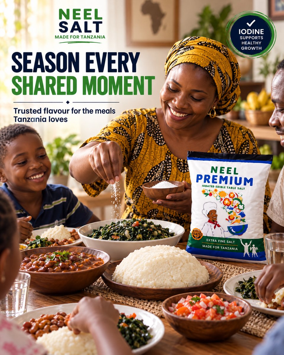 NeelSalt's tweet photo. Season every shared moment with the trusted flavour of Neel Salt. Perfect for the delicious meals Tanzania loves.

#NeelSalt #NeelioDineSalt #Ugali #Mchicha #TanzanianFood #FamilyMeals #MadeForTanzania #TrustedFlavour https://t.co/bXe3lmXKu9