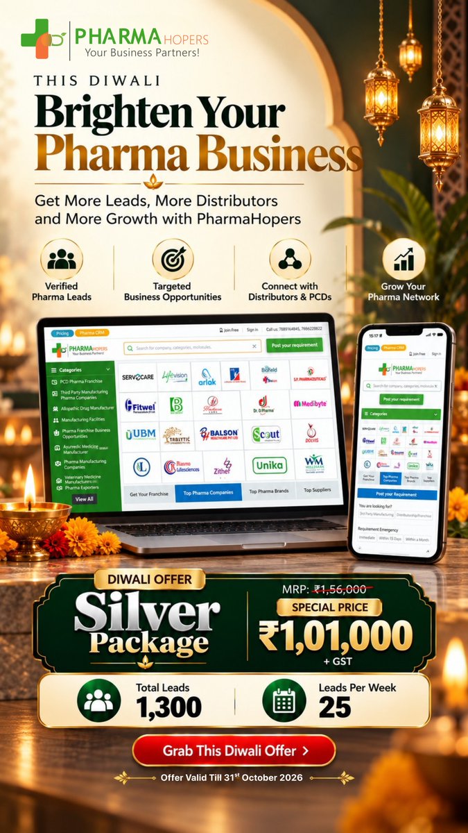 rishabhbattu_wh's tweet photo. πͺ Diwali Dhamaka Offer by PharmaHopers! β¨
π Silver Package: 1,300 Leads | 25 Leads/Week
π Just βΉ1,01,000 + GST (MRP βΉ1,56,000)
π 6239034844
π https://t.co/GdqQ66tF7w
DM βDIWALIβ to book now! π
#PharmaHopers #DiwaliOffer #B2BPharma #PCDPharma https://t.co/aonGO7zLJx