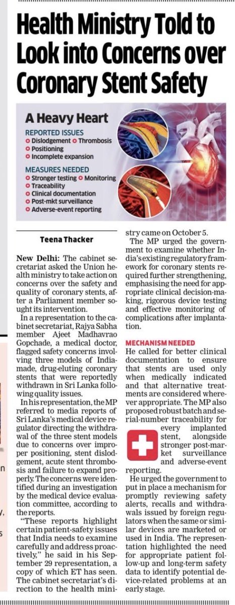 Teensthack's tweet photo. Sri Lanka flags safety concerns involving 3 models of India-made, drug-eluting coronary stents that were reportedly withdrawn following quality issues.

The cabinet secretariat has now asked @MoHFW_INDIA to take action on concerns after @Drajeetgopchade  sought intervention. https://t.co/7J6DXEqcdZ