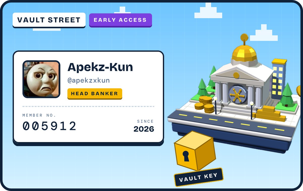 apekzxkun's tweet photo. Got my Vault Street early access card 🏦 https://t.co/w5fpvN0uxE https://t.co/zNrQY1Pp34