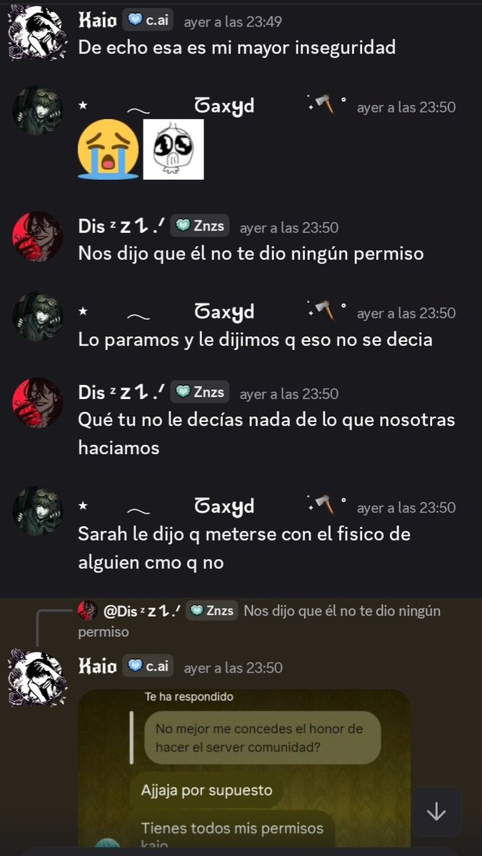 dramatic_dis's tweet photo. @CaoticaLin Conversación con la admin que nos hizo poner encontra de ella, también fui otra afectada la cual discutí con personas del servidor por él, porque él me mandaba a hacerlo, literal me da hasta vergüenza haberlo hecho porque lo hice ingañada https://t.co/E2iziP8ISJ