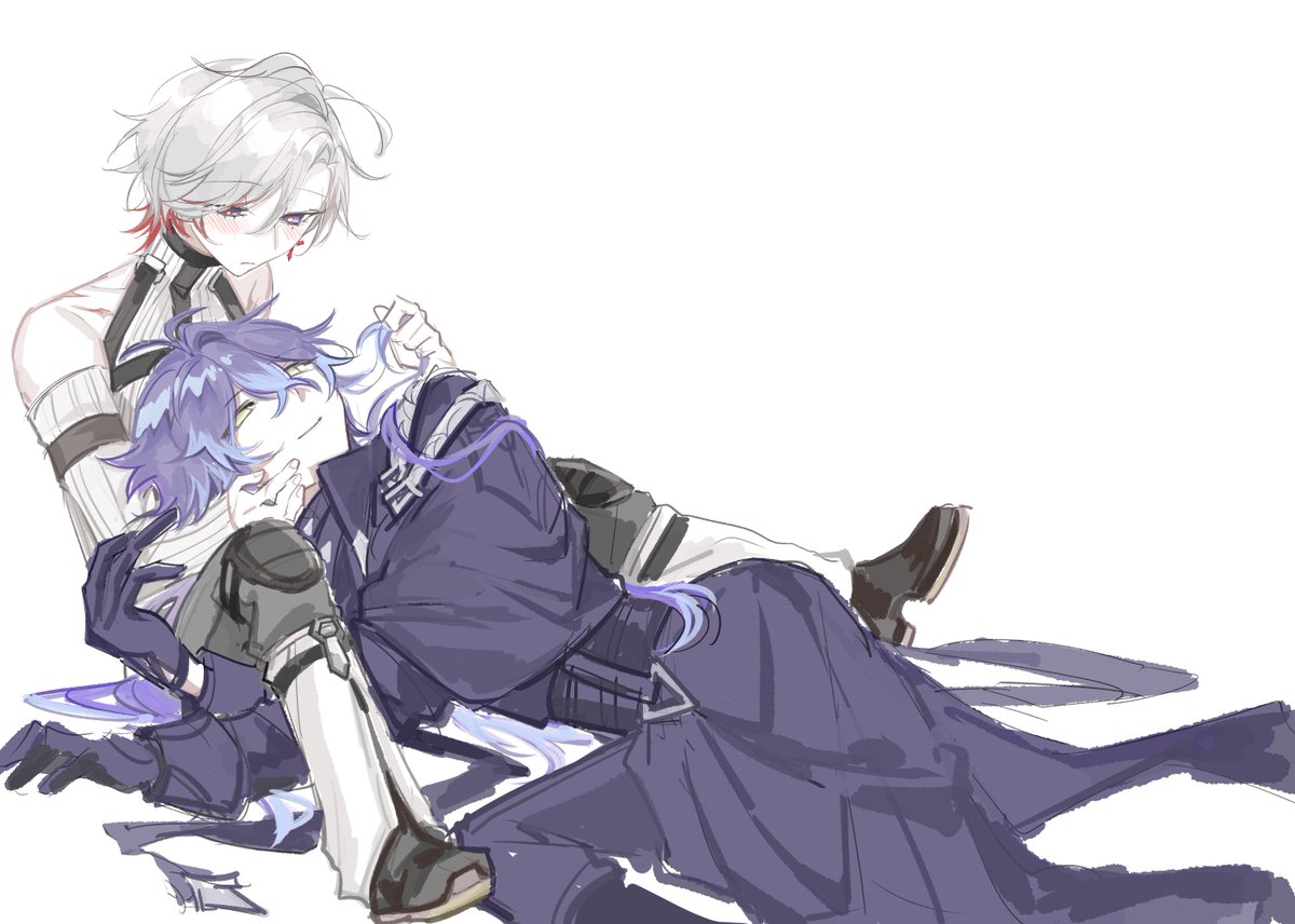 SerenCaerwyn's tweet photo. DAY4 #illuflins  イルンズ 🪶🕯️
🎨酒桃
最後一張也是特別喜歡的一張
高情商：兩人滿眼都是彼此，不管是把玩頭髮、手捧臉頰或是放鬆地賴在對方懷裡，都在證明他倆關係有多親密
低情商：妖精的細腰翹臀好色怎麼這麼爽還躺人家身上 https://t.co/UmriSXwdgJ