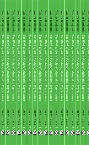 joonasvirtanen's tweet photo. One of the smartest book covers of all time:

The Penguin Books rerun of the The Work of Art in the Age of Mechanical Reproduction (1935) by the author Walter Benjamin.

Whoever at Penguin came up with this.. I salute you 🫡 https://t.co/mQslRteReO