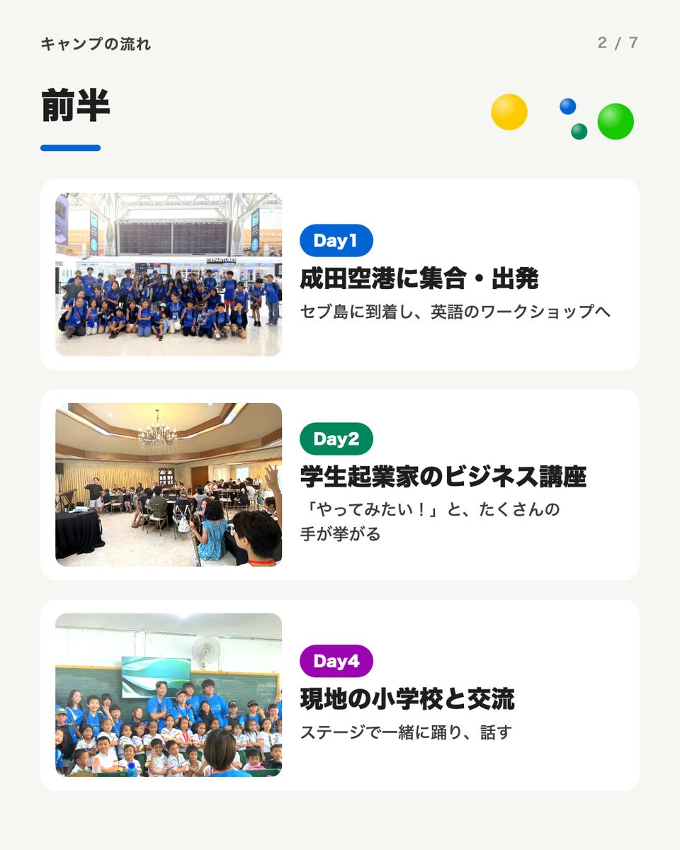 hanasacademia's tweet photo. セブ島キャンプの9日間

成田に集合して出発。学生起業家の講座、モールでの市場調査、現地の小学校との交流、そして最終日のプレゼン。教室の外で人と関わりながら学びます。

#ジュニアビジネス留学 https://t.co/fNFjmd3NDB