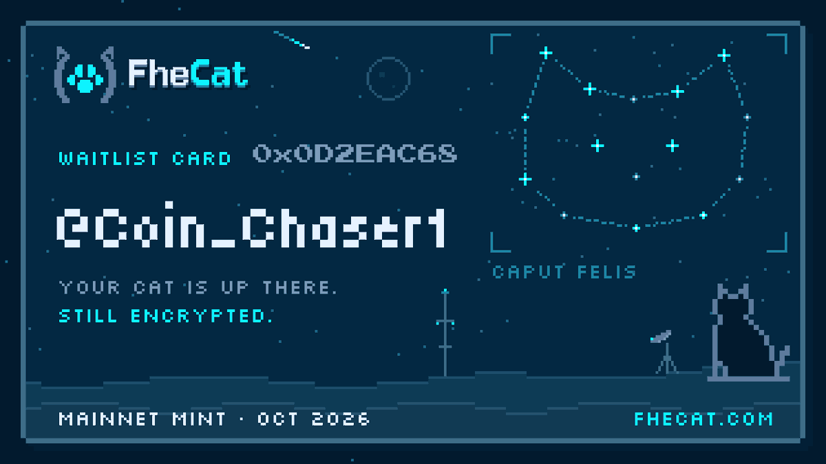 Coin_Chaser1's tweet photo. @fhecat Card attached. My cat stays encrypted until the reveal. 🐾 https://t.co/fivPv2PvF0