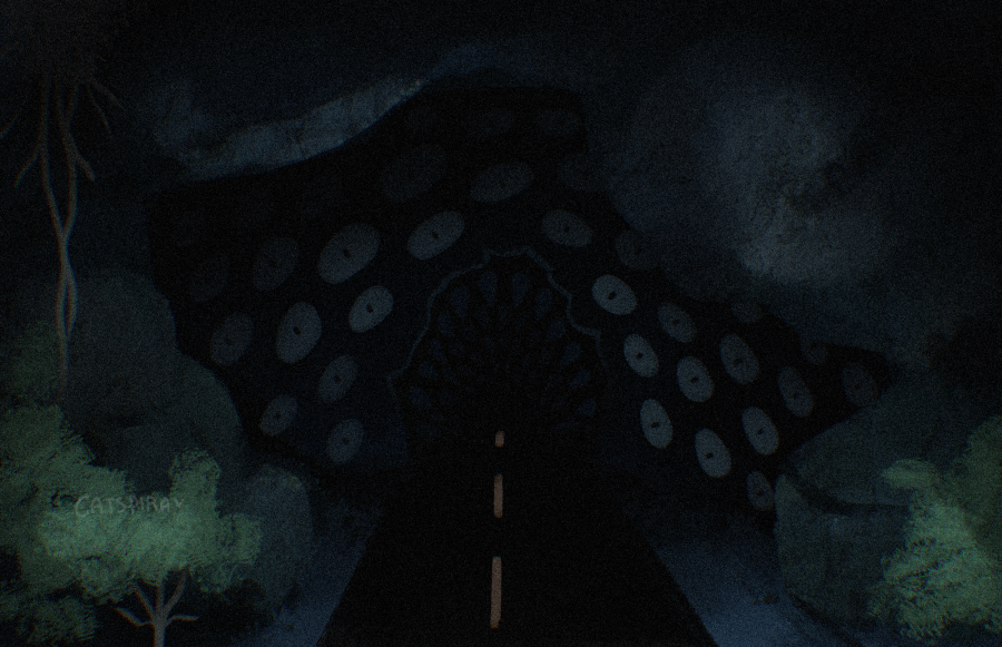 Catspira's tweet photo. #inktoberchallenge prompt #14 "opening". 

You are driving down a dark road you are unfamiliar with when you come to a stop at a tunnel. It is hard to tell if it is safe to enter. You strain your eyes to look ahead only to realize something else is staring back. https://t.co/G8x3WbJK85