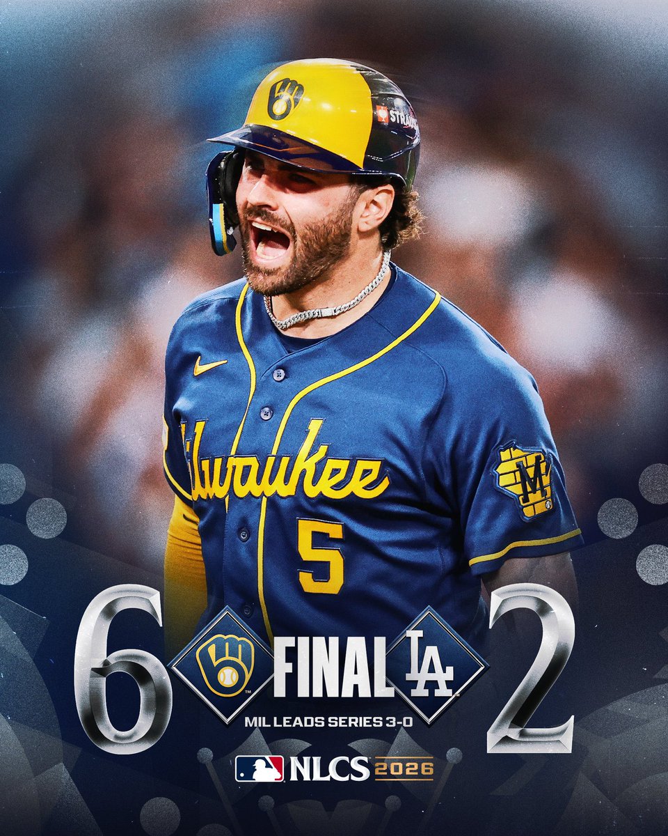 HDNdeportes's tweet photo. MILWAUKEE A UN PASO DE LA SERIE MUNDIAL! 

• @Brewers 6
• @Dodgers 2

               (Final)

> Milwaukee lidera la serie (3-0)

#MLBEnHDN
#SCLN
#Postseason https://t.co/bIbIH598Fn