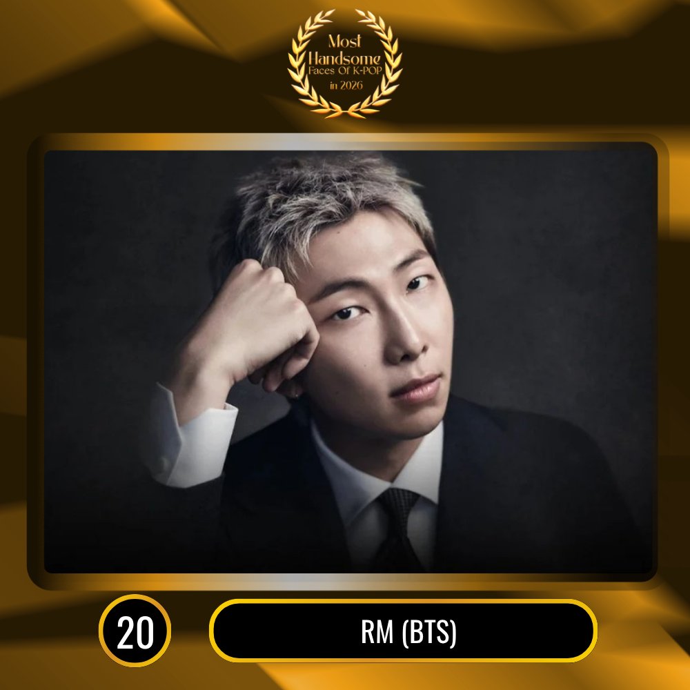 TOP100KPOP's tweet photo. TOP 100 – Most Handsome Faces Of K-POP in 2026

#20 RM (BTS)

Congratulations! 🎉 https://t.co/iPXatwuz9h