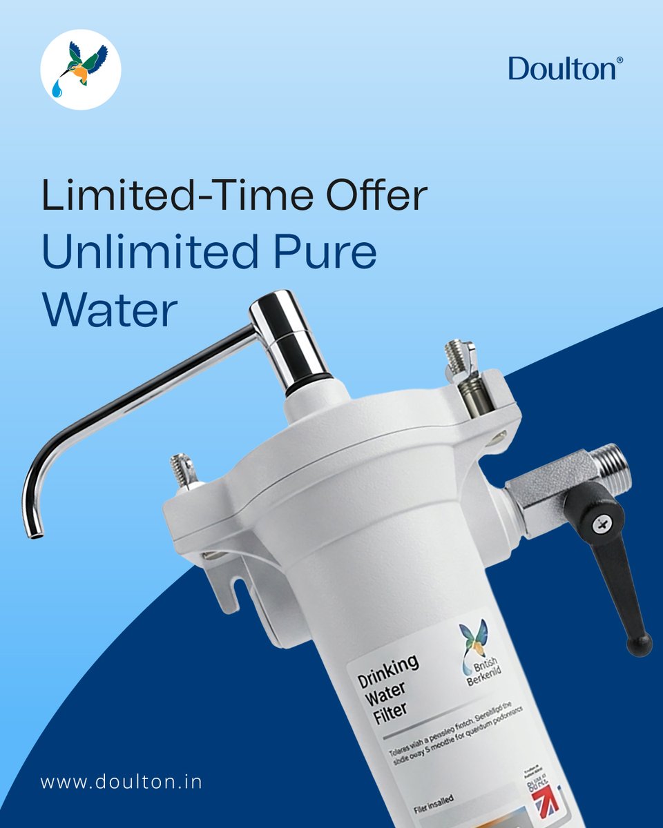 DoultonIndia's tweet photo. Safe water. Zero power. Zero wastage. Now at an offer price! British heritage ceramic filtration, built for Indian homes. Limited-time offer. Grab it now! Click on https://t.co/Y1SQnIgTRP
.
#Doulton #HealthyHydration #LimitedOffer #WaterPurifier https://t.co/Cx2jmamQ9J