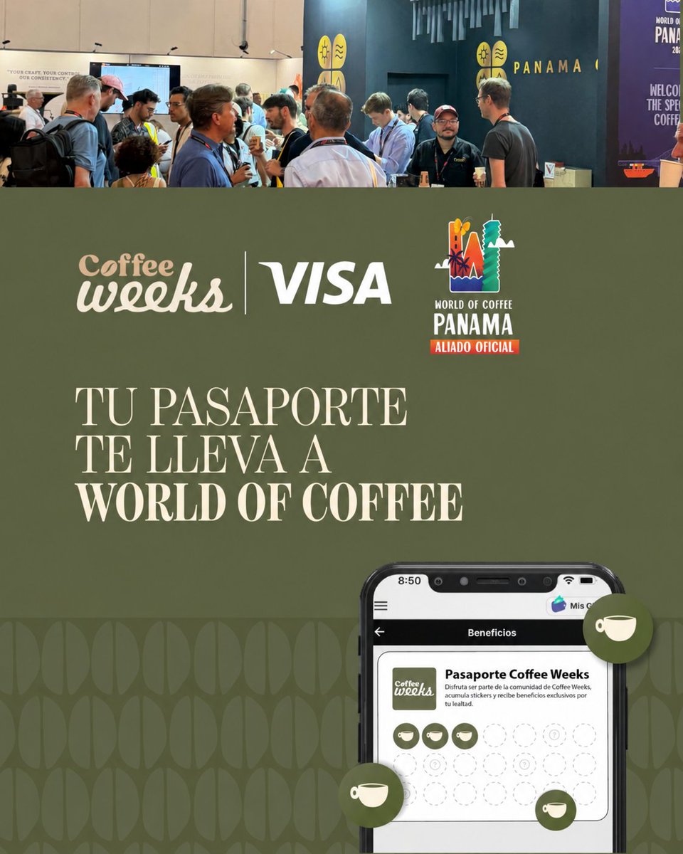 PanamaWeek's tweet photo. Tu pasaporte Coffee Weeks puede llevarte al World of Coffee Panama ☕️🇵🇦

Los 3 primeros en completar 3 sellos podrán ganar 🎟️ 2 entradas cada uno para vivir una experiencia única con el café de especialidad.

Activa aquí:
https://t.co/PVIdaapGWy https://t.co/pCNY4o44DR