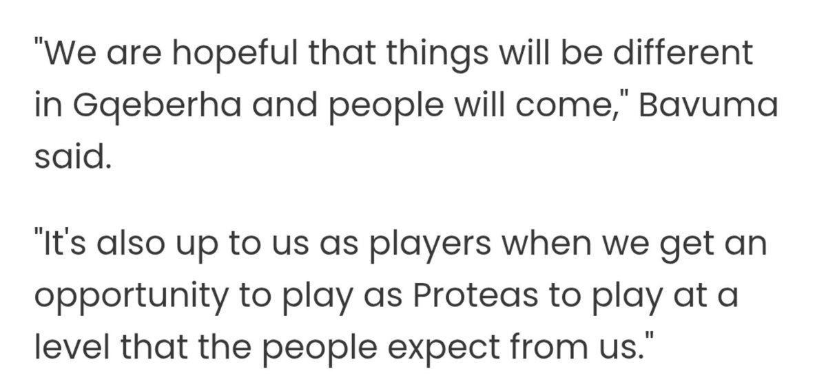 MarkramStan's tweet photo. Bavuma on crowd attendance in the 1st Test:

“We saw that the stands were not full. We understand the situation in SA. Things are expensive. The prices of petrol, diesel &amp; everything else have gone up, so it’s not easy for people to dip into their pockets &amp; pay for tickets.” https://t.co/0qYvJeGTCm
