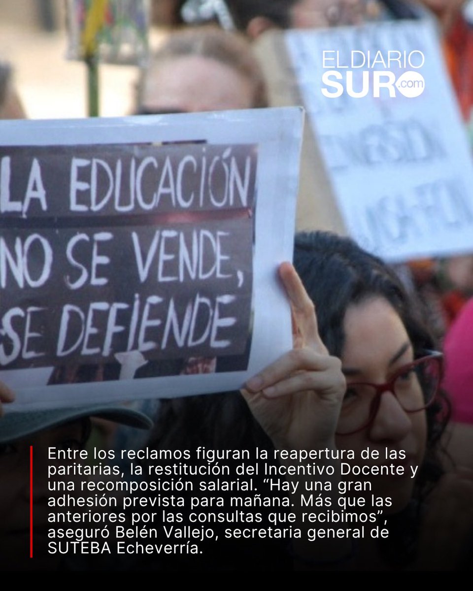 eldiariosur's tweet photo. Jueves sin clases en Zona Sur: gremios docentes adhieren al paro y convocan a marchar al Congreso

📰 Lee la nota completa en la web de https://t.co/s9tUCUVq5o

#ZonaSur #EstebanEcheverría #ParoDocente #MarchaUniversitaria #ElDiarioSur https://t.co/utTnS0e9kP