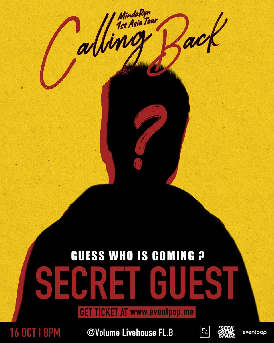 mindaryn_'s tweet photo. GUESS WHO IS COMING? 👀
MindaRyn solo live in Bangkok “Calling Back”
รอบนี้เรามี Secret Guest ด้วยนะ!!
เดาออกมั้ยว่าเป็นใคร!?
ตอบมาในคอมเมนต์!
แล้วมาลุ้นกันวันงาน 16 ตุลาคมนี้!
ที่ Volume Live House Fl.B!
🎫 Get your tickets at: https://t.co/064Wlqnqds
#MindaRyn #CallingBack https://t.co/KyH5OVqwOx