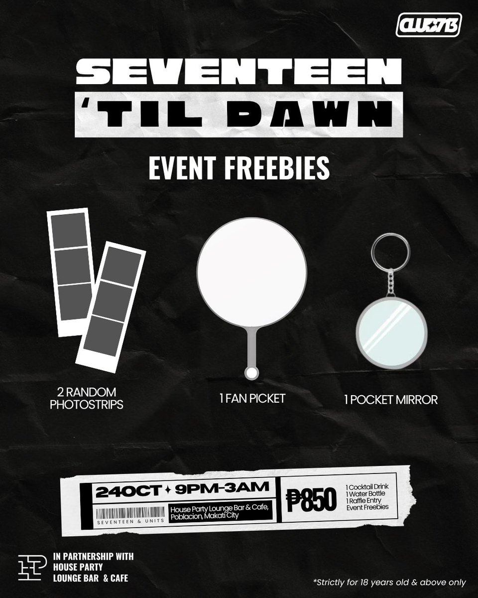 17atpwc's tweet photo. Carats! Join us for SEVENTEEN ‘Til Dawn! 

Registration for closes today at 6PM. Don’t miss your chance to be part of the celebration on October 24! 🪩

In partnership with House Party PH

Exclusive Sponsor: 
@EverBilenaPH 

Major Sponsor: 
Snickers Philippines https://t.co/nLPv5sBNoZ