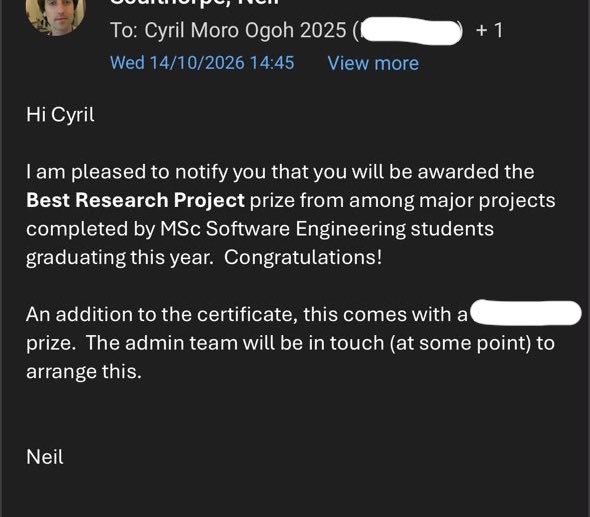 flairr_amalii's tweet photo. MY BROTHER JUST COMPLETED HIS MASTERS IN SOFTWARE ENGINEERING FROM THE NOTTINGHAM TRENT UNIVERSITY WITH A *DISTINCTION*😭🔥🔥🔥🔥
A NIGERIAN!
ALSO HE'S AWARDED THE OVERALL  BEST RESEARCH PROJECT AMONG ENGINEERING STUDENTS DGSHSHEHWYWYYX😭🔥🔥🔥
WE'RE SO PROUD OF YOU CY https://t.co/IZspfXL119