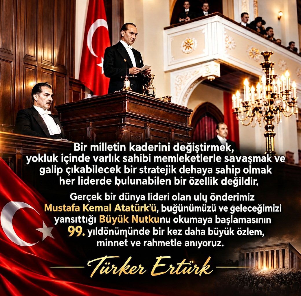 Orsatramola's tweet photo. Büyük Nutkunu okumaya başlamasının 99. yıldönümünde Gazi Mustafa Kemal Atatürk’ü saygı ve özlemle anıyorum. https://t.co/Pd3wbGx1nT