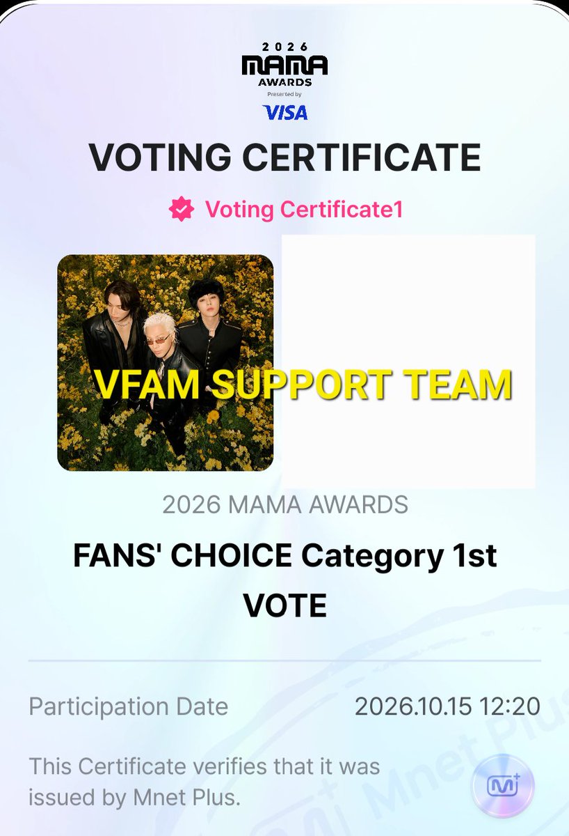 vfamsupportteam's tweet photo. October 15, 2026 (Thursday)
I vote #BIGBANG for Fans' Choice Male #2026MAMAVOTE https://t.co/D3jg9Zk5kx