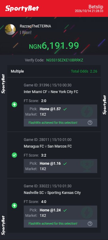 Amorim_Soldier's tweet photo. 2 ODDS

Check out my big win on #SportyBet !
 https://t.co/zbM8HA8ZK2 https://t.co/F1hiNyPQ2l